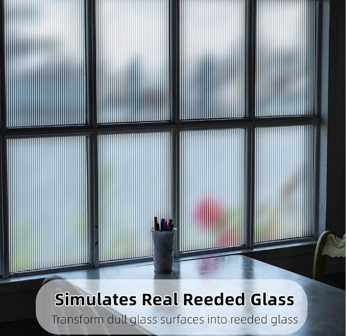 Privacy Window Film ~ Window Sticker ~ 17.7″ x 78.7″ ~ FROSTED GLASS ~ REEDED