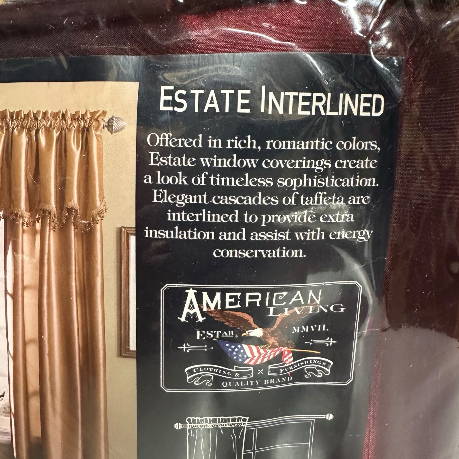 NEW American Living Rod Pocket Panel Burgundy Estate Taffeta Interlined 54”x84”