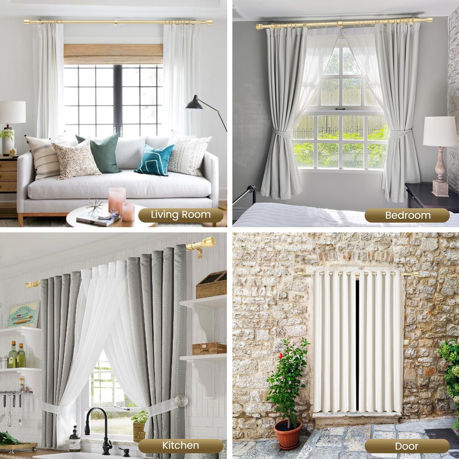 1 Pack 1 Diameter Gold Curtain Rod, 30-90, Fits 30-84 Window, Adjustable