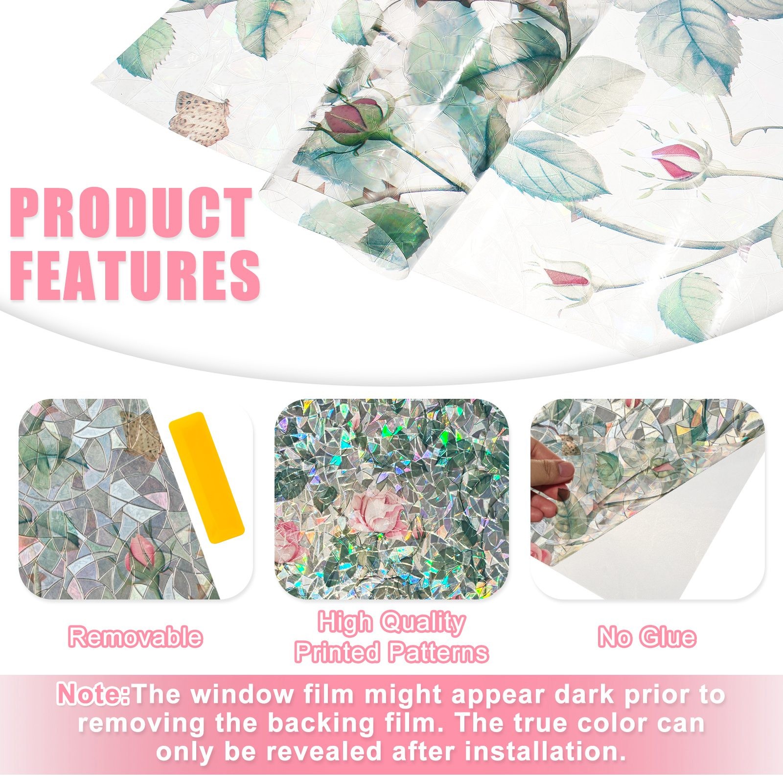 45*90CM 3D PVC Colorful Electrostatic Window Sticker with Rose Scale Pattern