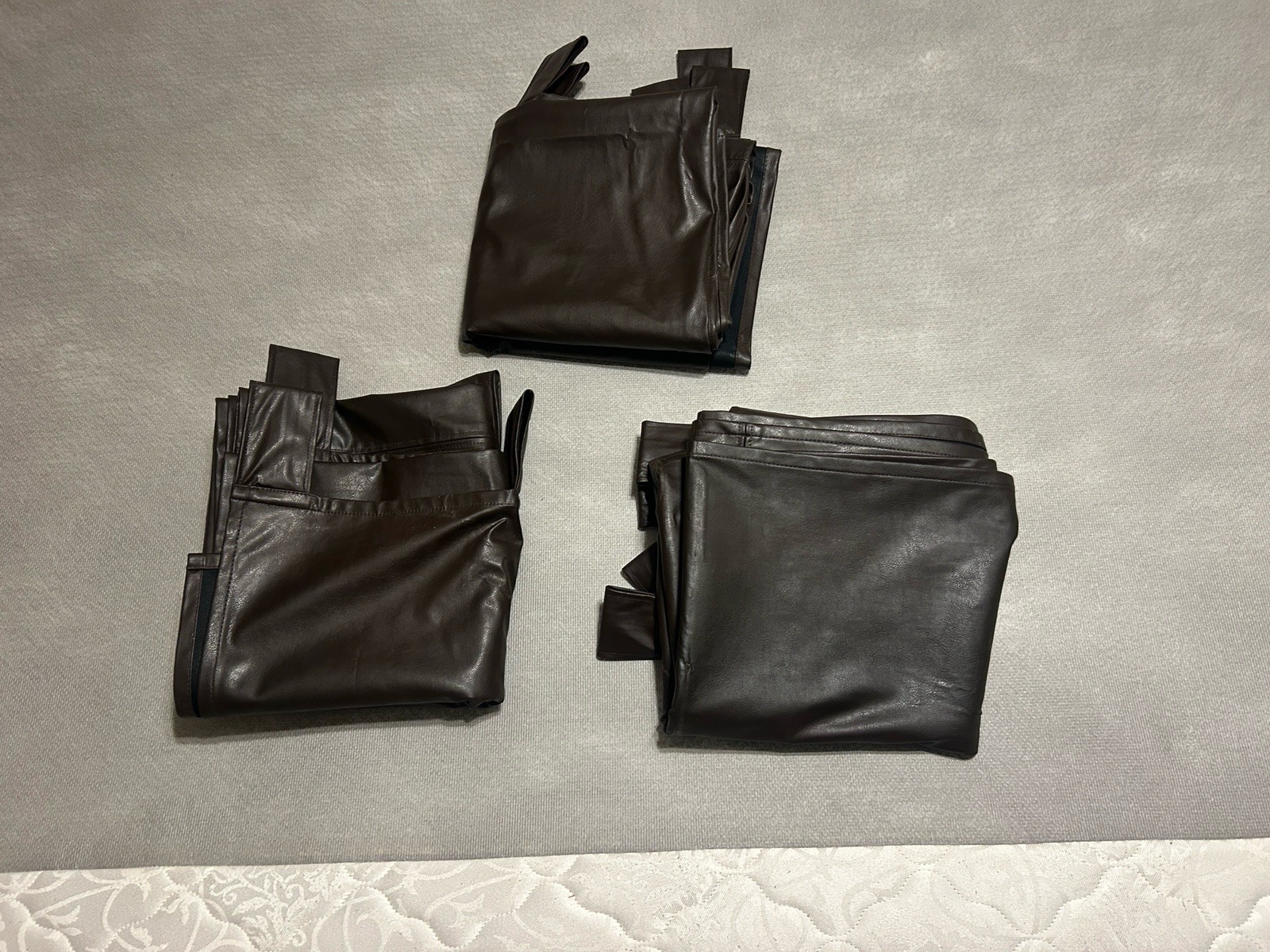 Croscill Home Tab Top Curtains Brown Faux Leather Set Of 3 Panels 42” X 78”