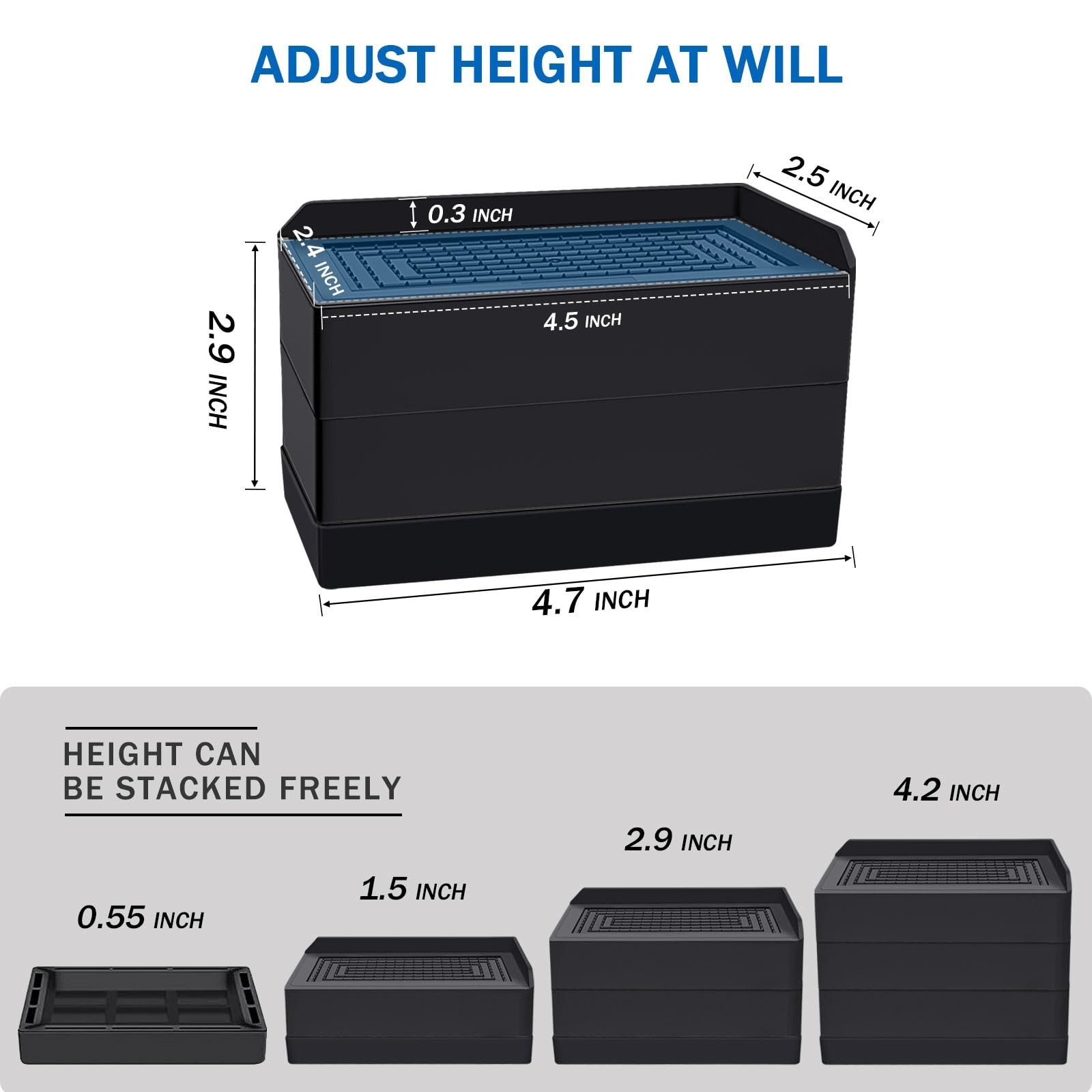 ANNKUT Rectangle Bed Risers, 3 Inch Heavy Duty Adjustable Furniture Risers fo…