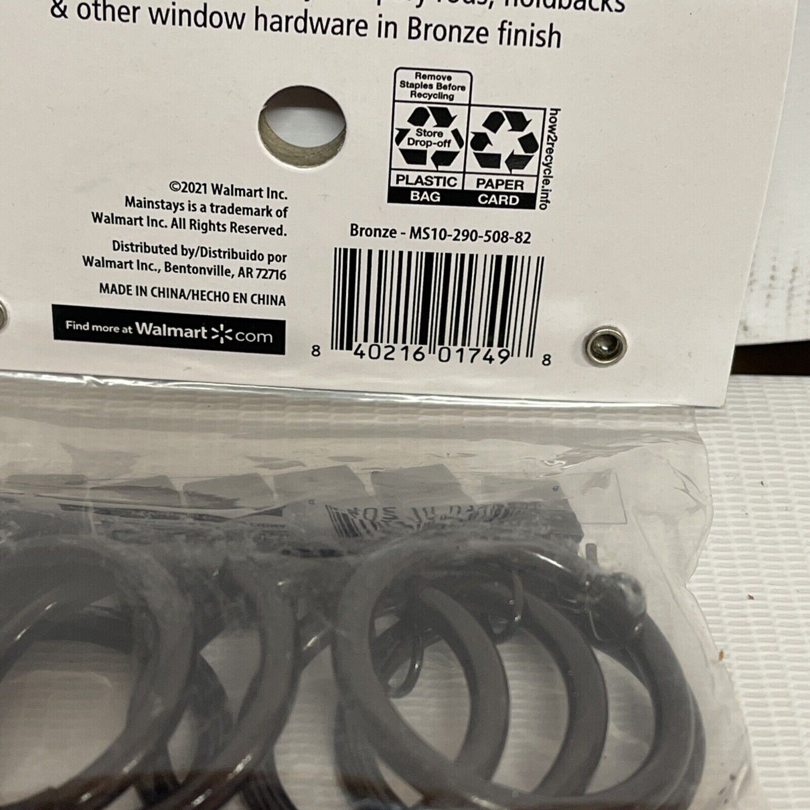 (7-Pk) Mainstays Curtain Clip Rings Bronze MS10-290-508-82 Fits 1” Rods New