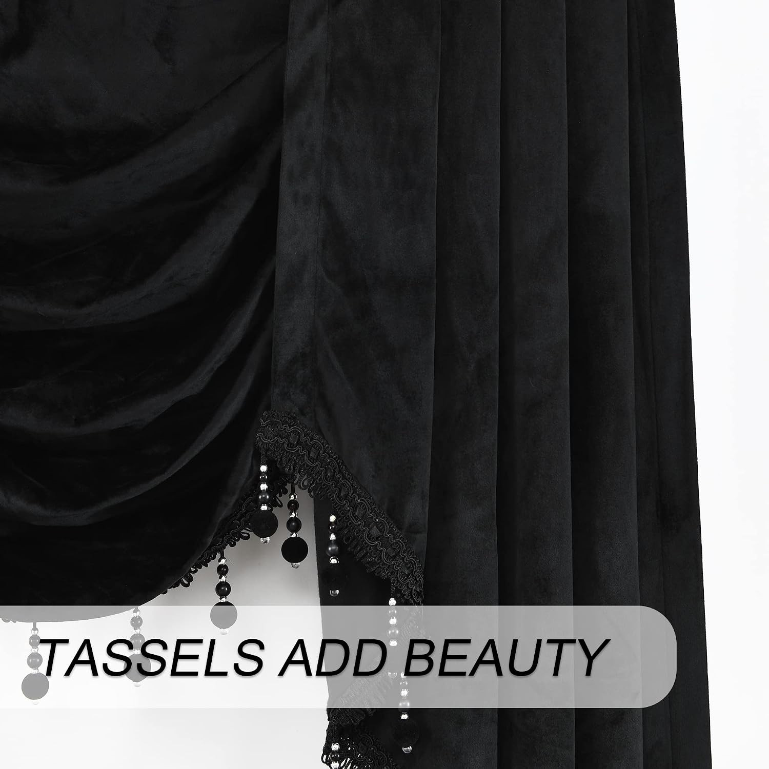 Black Velvet Waterfall Window Valance Rod Pocket Curtain Living Room Bedroom 110