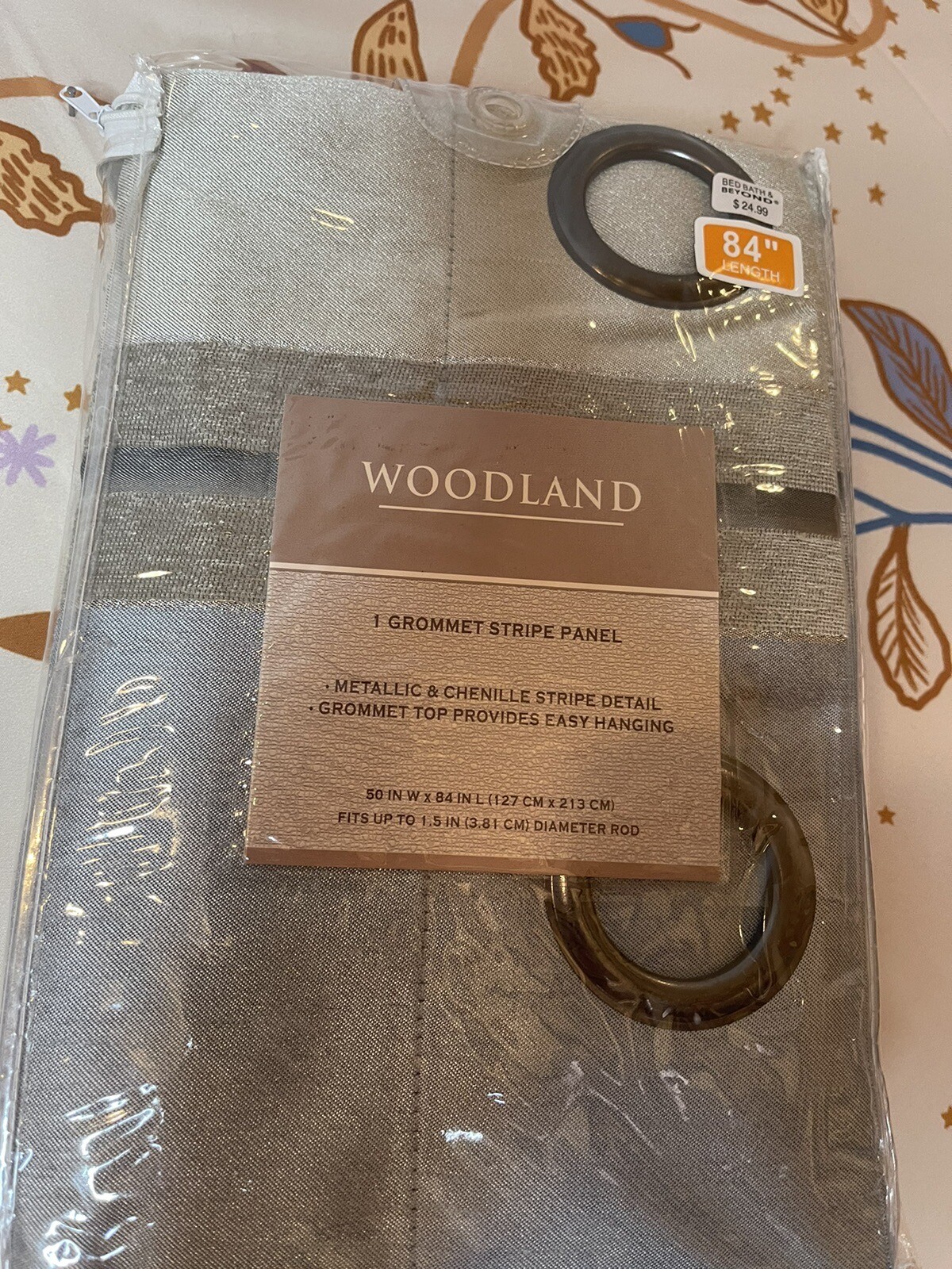Woodland Curtain 1 Grommet Strip Panel Metallic & Chenille 50” X 84” (1) Panel