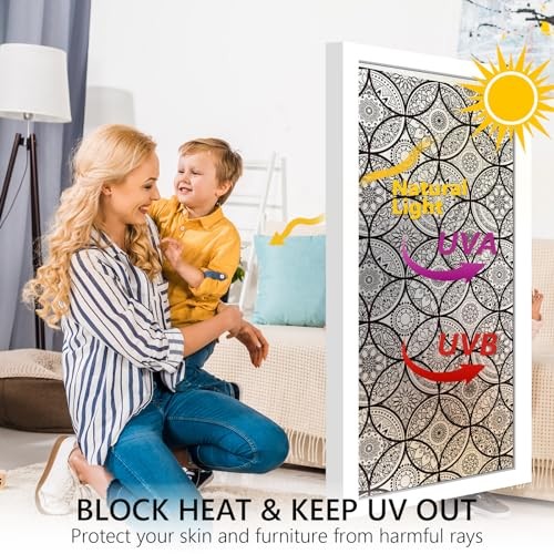 Boho Stained Glass Look Window Privacy 17.7″ x 78.7″ (with tools) Pure Black