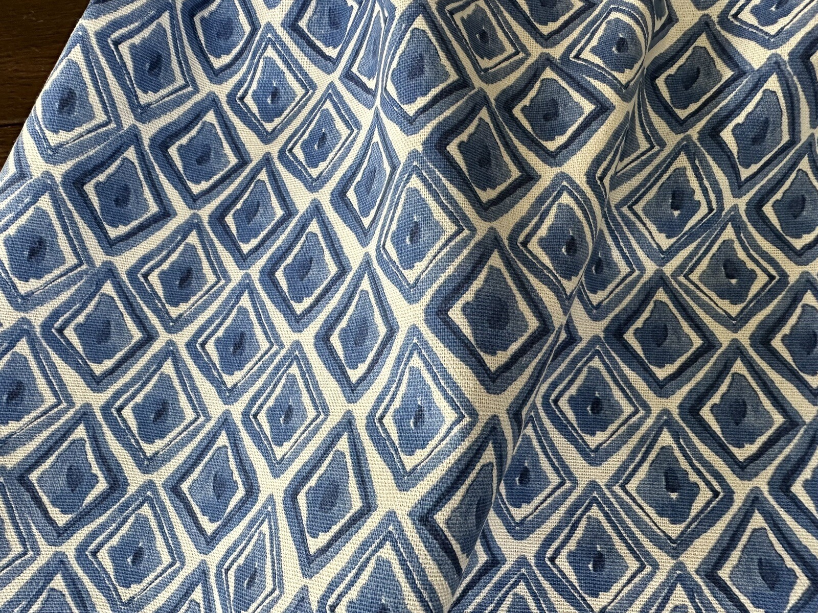 Contemporary, Modern Geometric Valance in Shades of Blue, Soft White