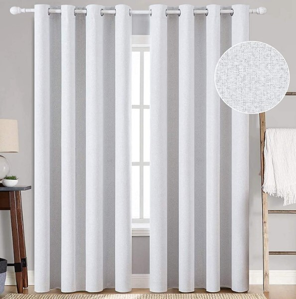 MIULEE Linen Texture Curtains Solid 100% Blackout Greyish White 52″x96″ 2 Panels