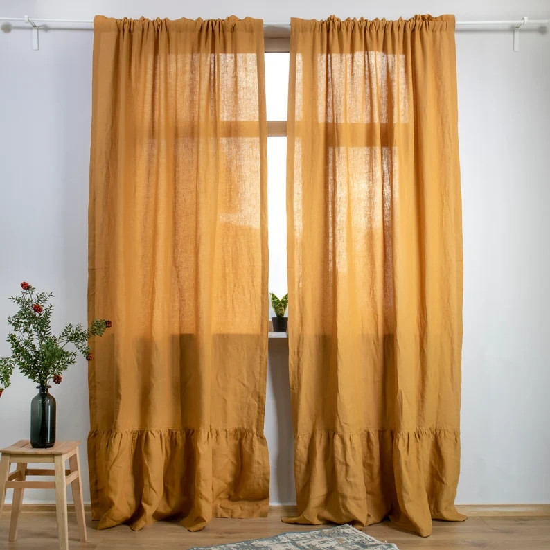 RUFFLED Linen Curtains with rod pocket 17 COLOR 100% Natural European Linen Farm