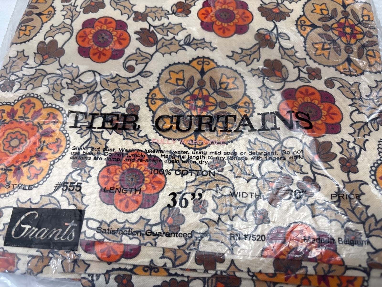 Grants 36″ Floral Print Cotton Tier Curtains Belgium Vintage 555