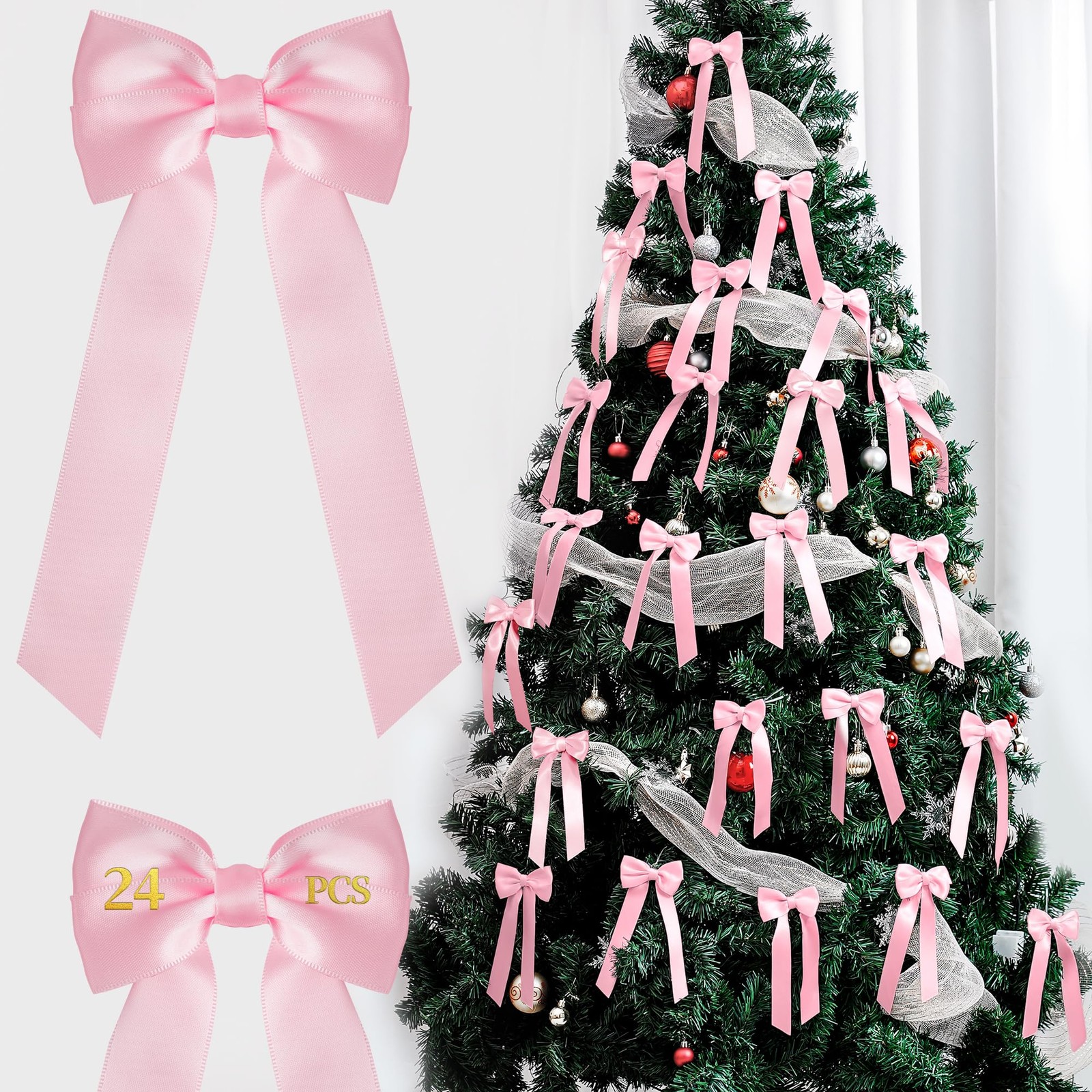 24pcs Pink DoubleSided Ribbon Twist Tie Bows Christmas Valentines
