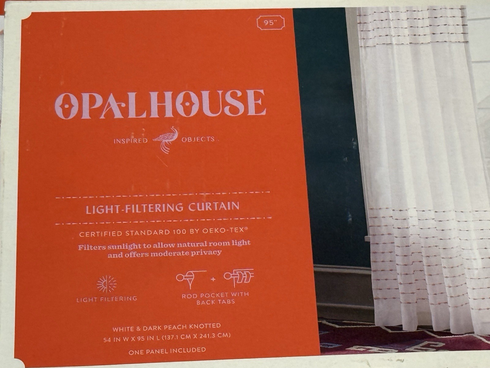 Target Opal House Light Filtering Curtain Panel 54 X 95 White & Dark Peach