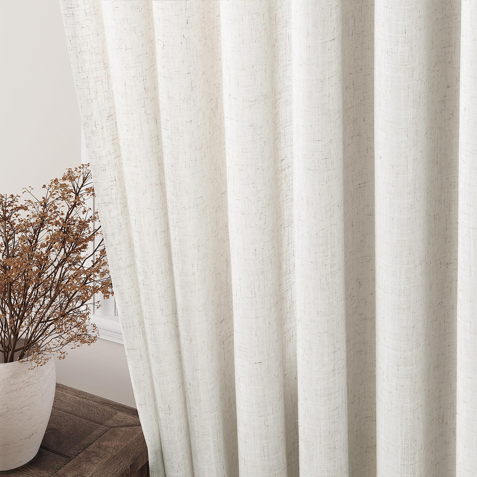 Cream Linen Back Tab Curtains 84 Inch Length for Living Room 2 Panel Set Neut…