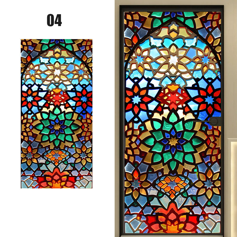 Retro Rose Printed Stained Glass Sticker Back Adhesive Cling Bathroom Decor.