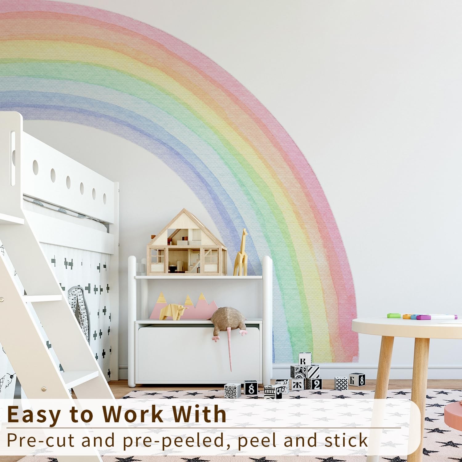 funlife Fabric Peel and Stick Large Rainbow Wall Pastel Right Half