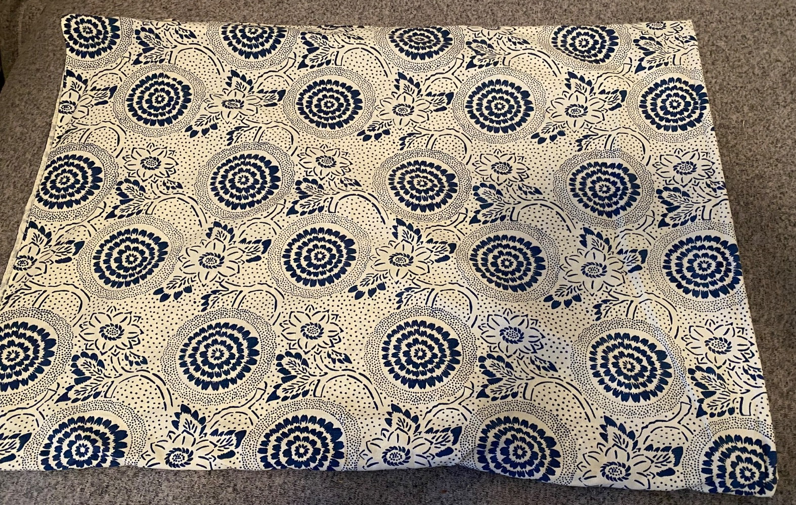 Handmade? Curtain Panel 93″ long, 68″ wide, Rod Pocket Indigo Blue Floral