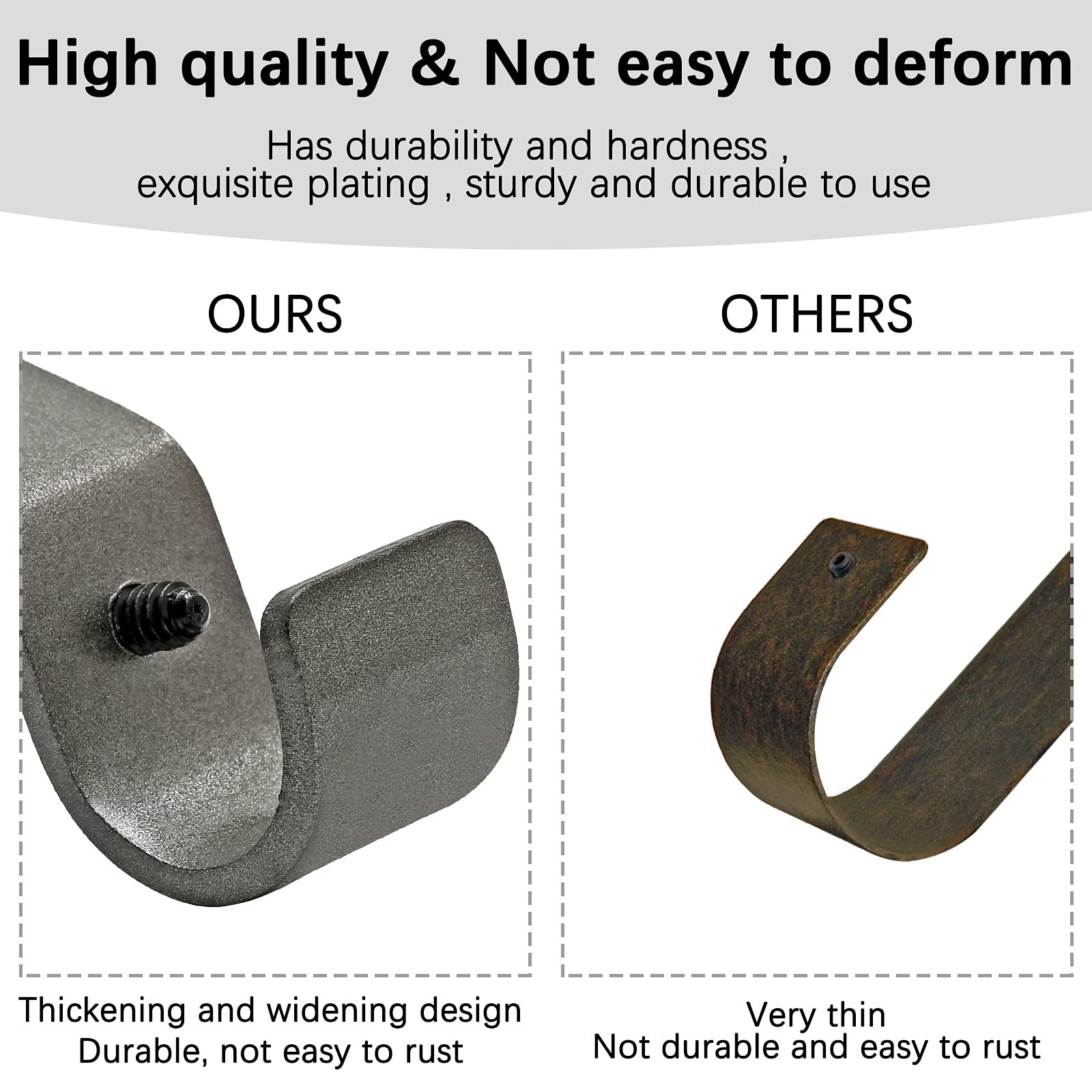 4 PCS Silver Gray Heavy Duty Adjustable Curtain Rod Brackets 5/8 to 3/4 Inch