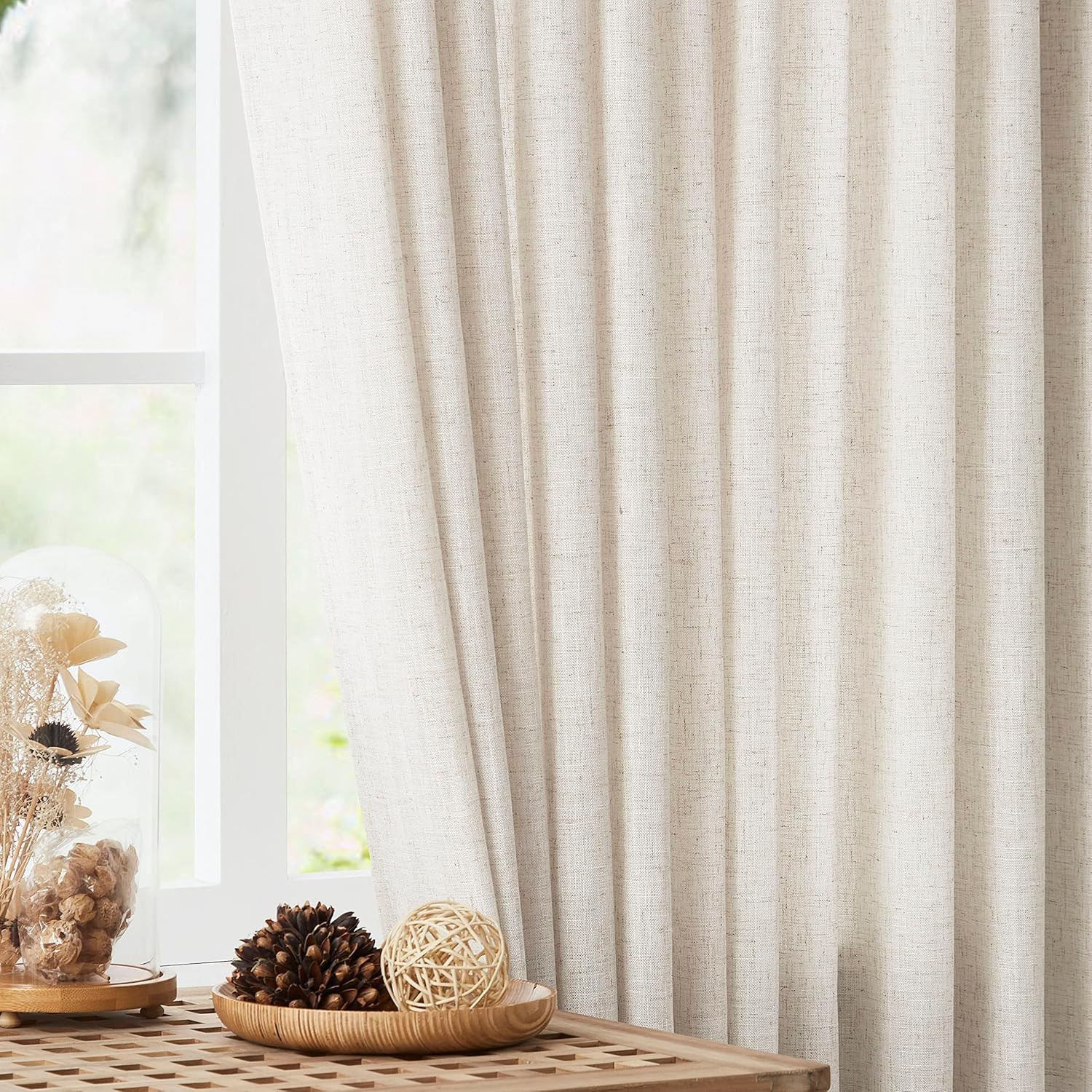 Textured Linen Semi-Sheer Pinch Pleat Curtains 60″x108″ for Living Room
