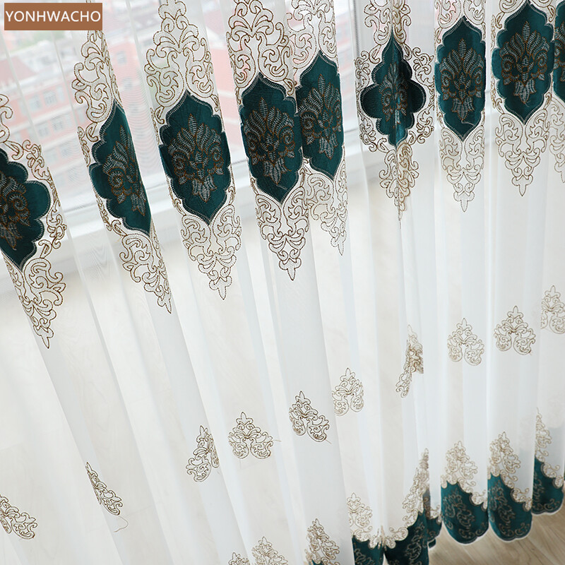 Nordic simplicity stitching velvet green cloth blackout curtain valance C377