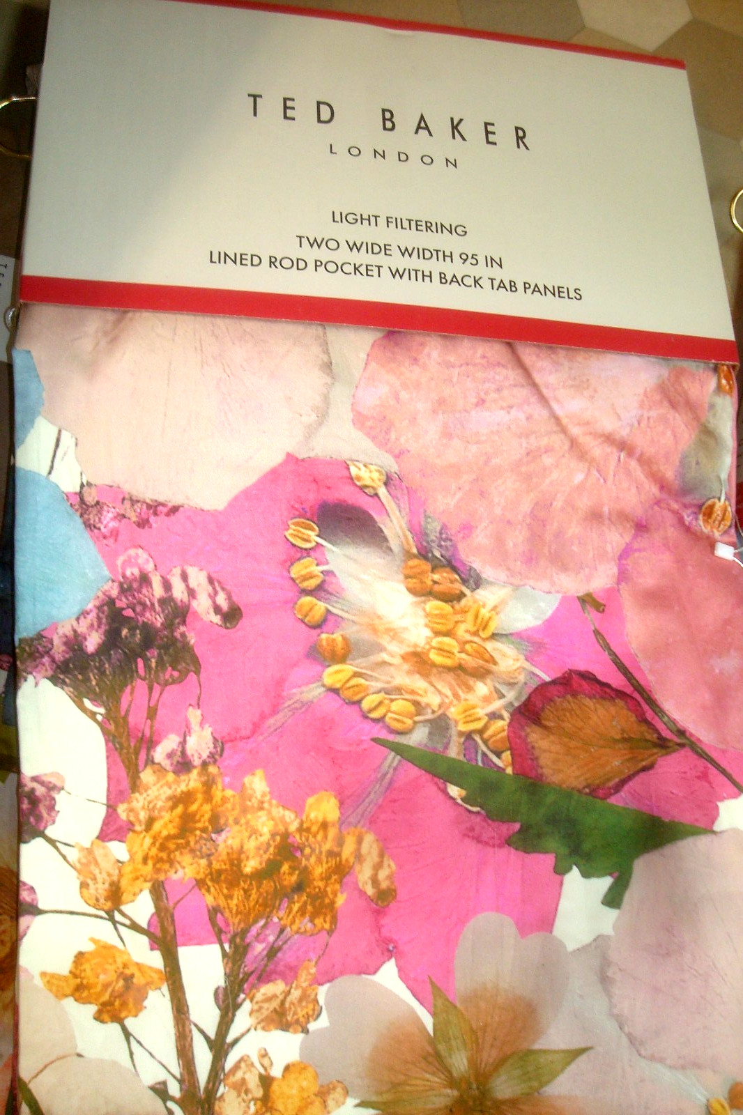 NWT Ted Baker 2 pc LINED Window Curtain Panels Mod Floral Cotton 50 x 95″ lg