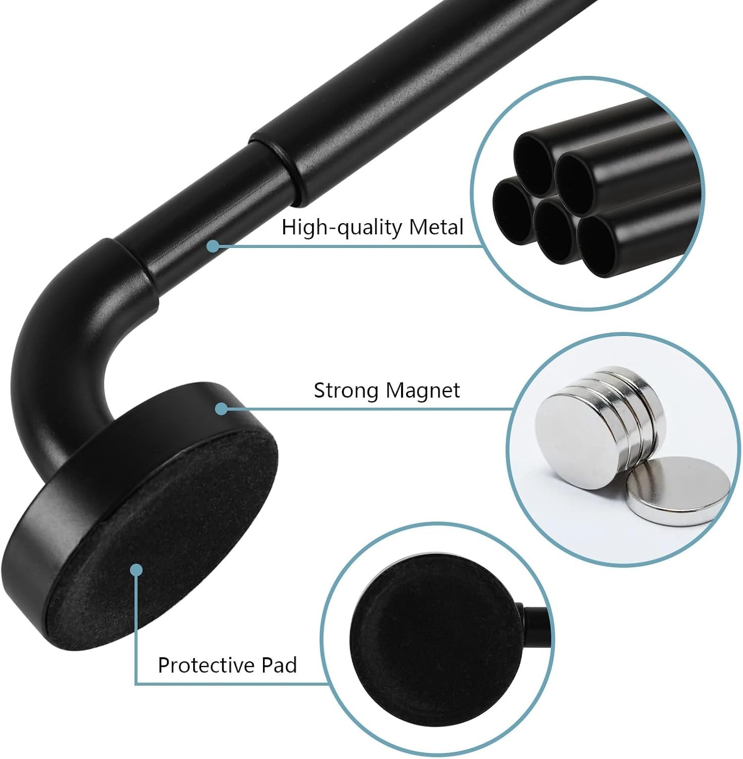 Versatile Adjustable TYRON Magnetic Curtain Rods for Windows & French Doors