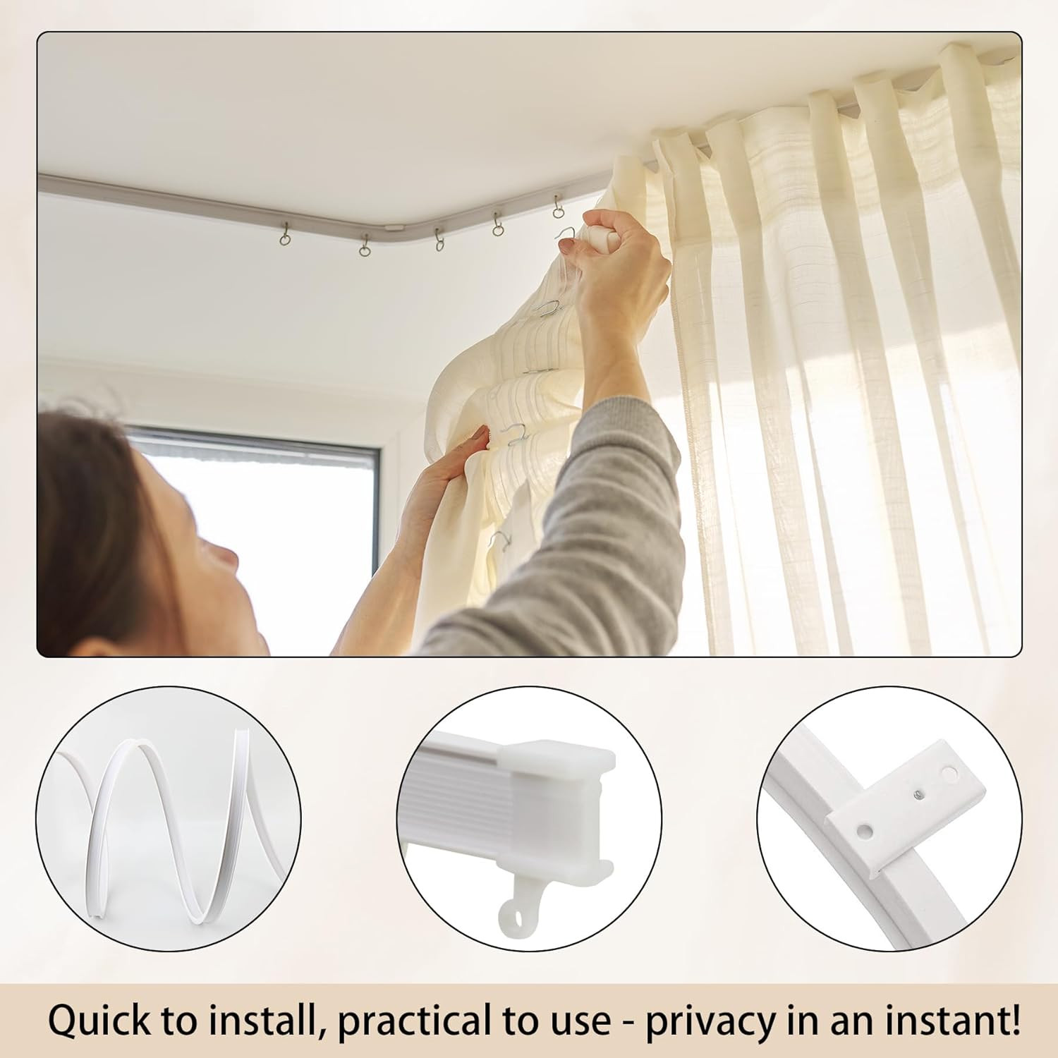9.8 Ft Ceiling Mounted Curtain Track Kit, Flexible Room Divider Rail for RV, Bat