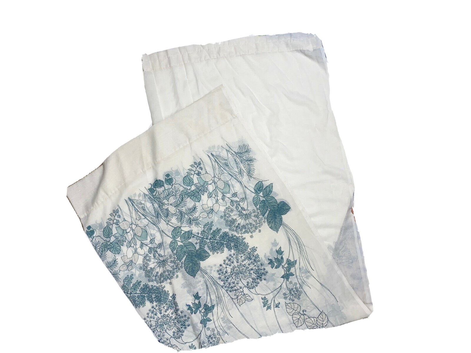 2 Vintage 1970s White Blue Drapes Curtains Panels 93 Long Floral Retro Print