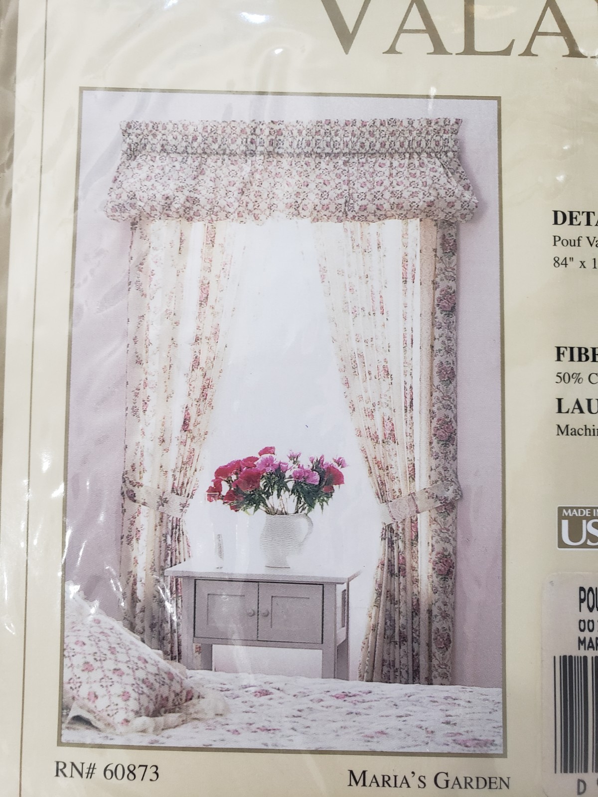 Vintage Floral Garden Balloon Valance Cream & Pink 84×15 New USA Made Cottage