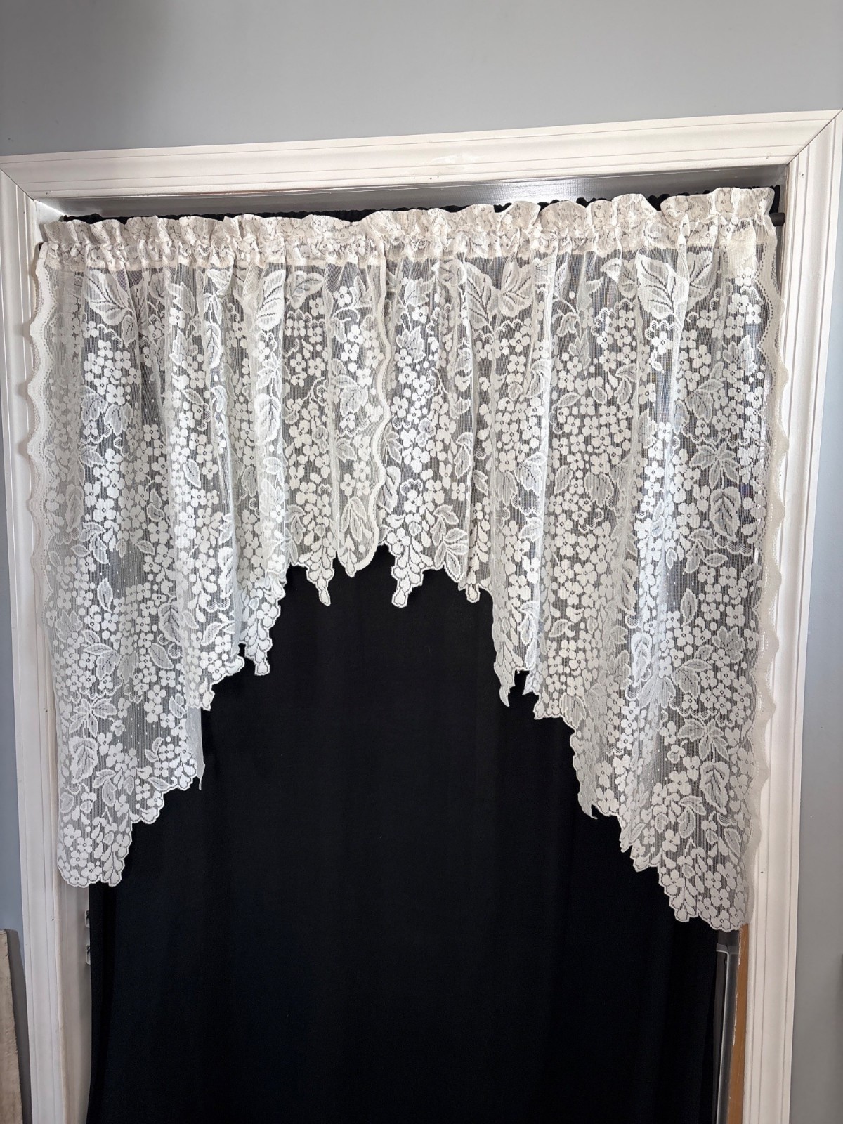Sheer Floral Lace Cream Curtain Swag 72″W x 39″L Elegant Window Treatment