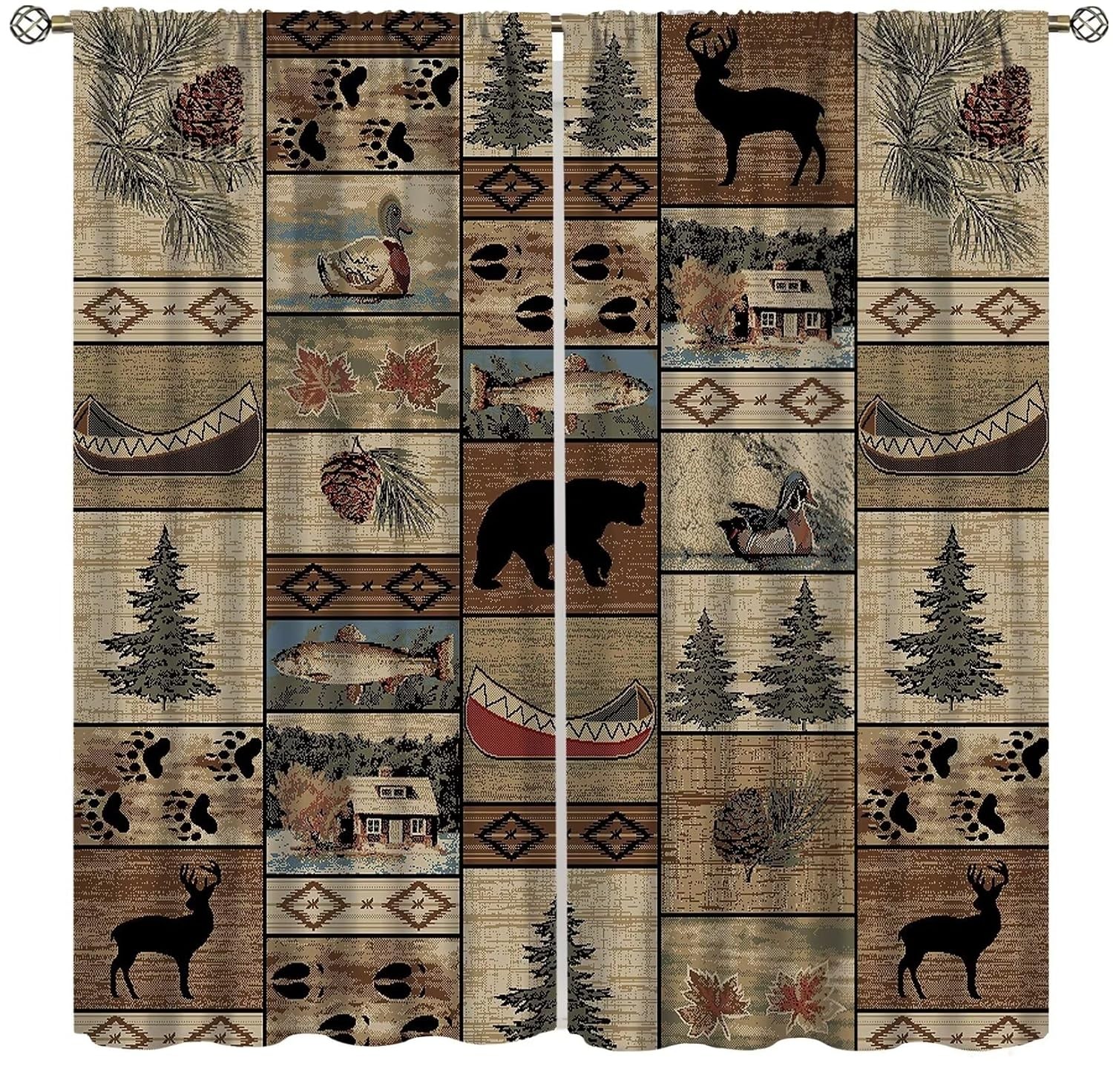 Rustic Cabin Curtains Deer Moose Bear Wildlife Country Blackout Drapes 72×63
