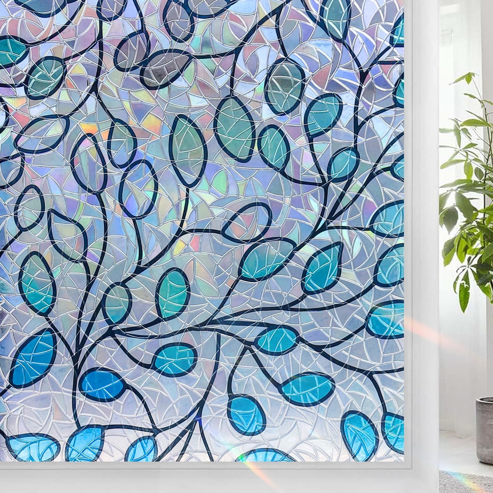 Privacy Window Film with UV Protection & Heat Insulation, Static Cling Sun Bl…