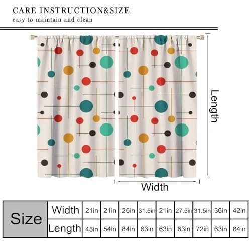 Mid Century Modern Curtains – Retro Atomic Starburst Geometric Window Drapes 42x