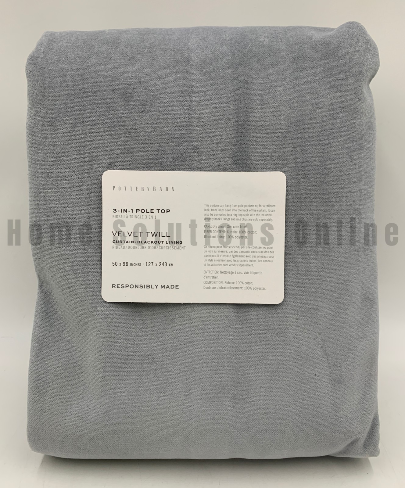 Pottery Barn Velvet Twill Blackout Curtain Cloud Blue 50″ x 96″ #S4088