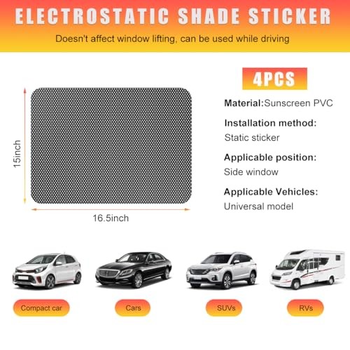 Ohleats 4 PCS Car Side Window Sunshade, 16.5″×15″ Static Cling Auto Shade