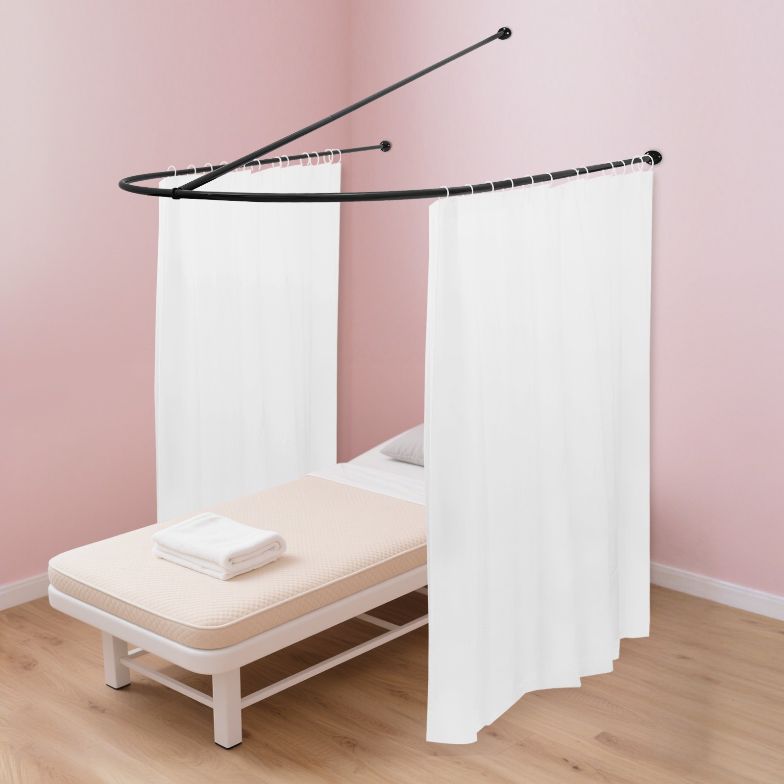Beauty Salon Partition Curtain Divider w/ Curtain U-Shaped Room Partition Rod