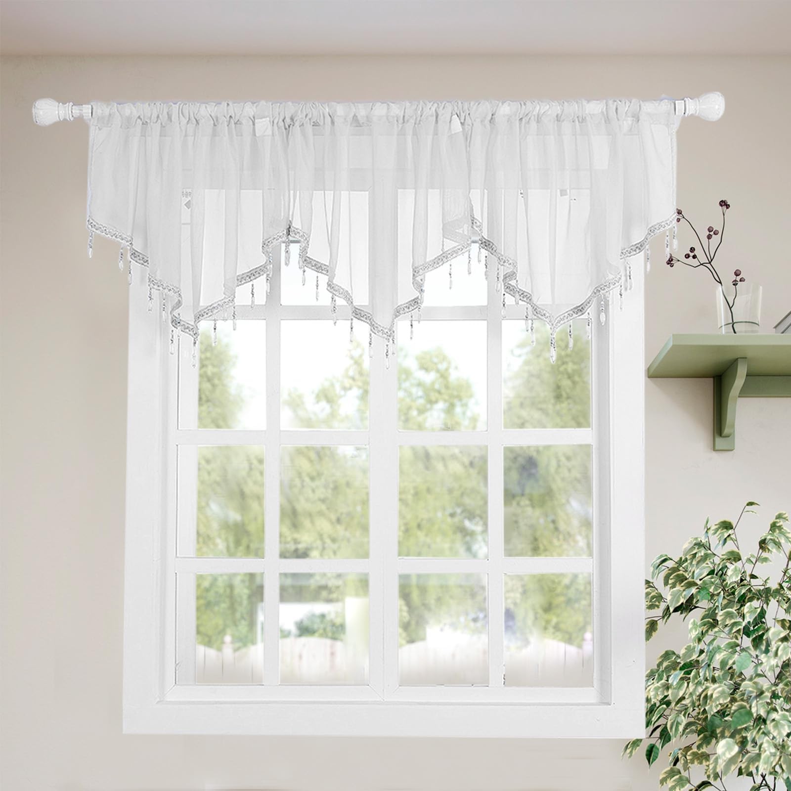 Swag Curtain 51 inch Length Rod Pocket Scalloped Curtain Valance Sheer Lace P…