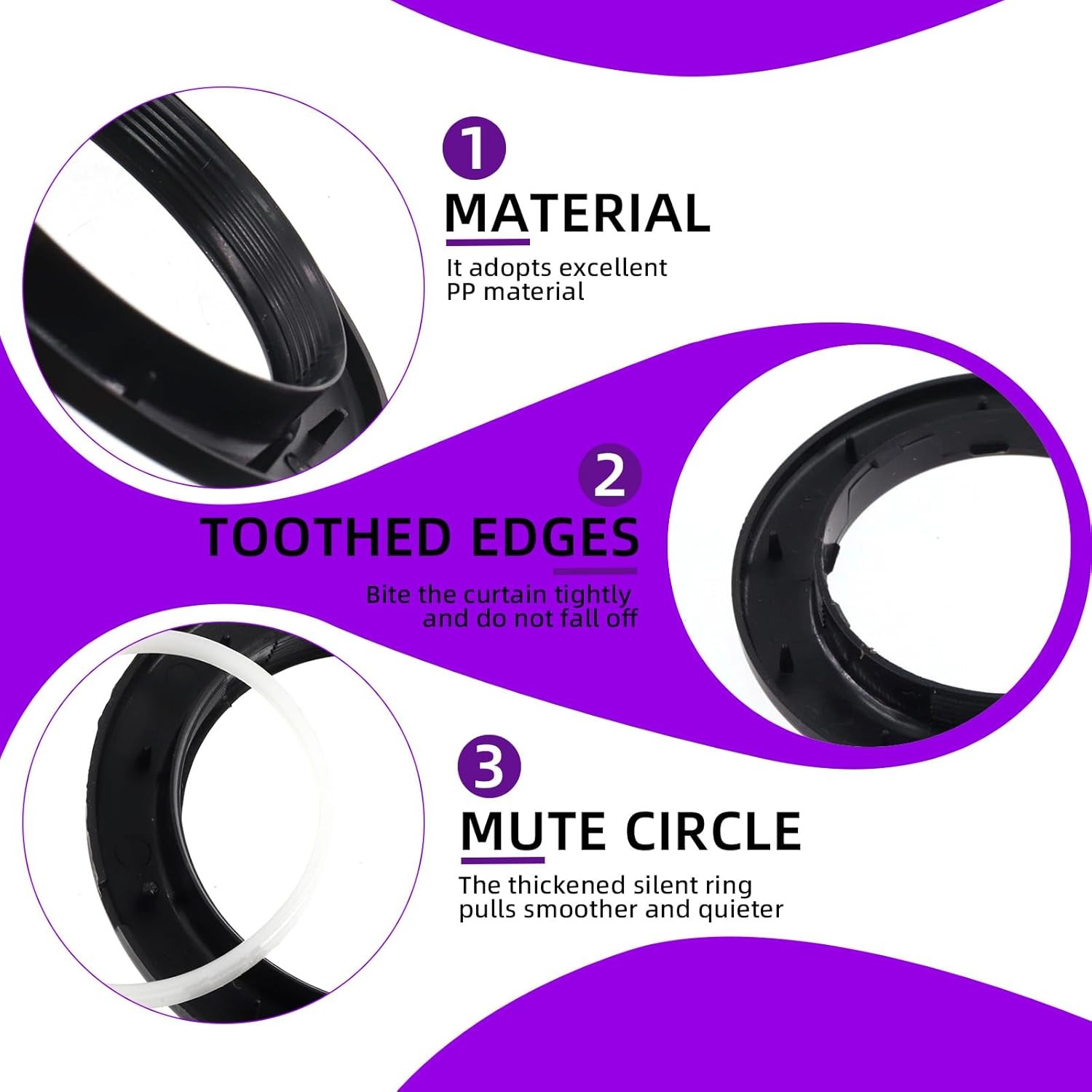 20 Pack Plastic Curtain Grommets 40mm-1.7Inch Silencer Sliding Black Sheers