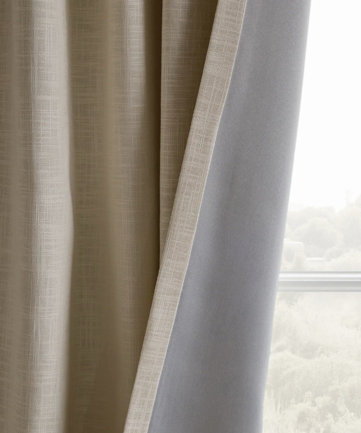 Quince Textured Cotton True Blackout Curtain Panel Ivory 48×108 Back Tab