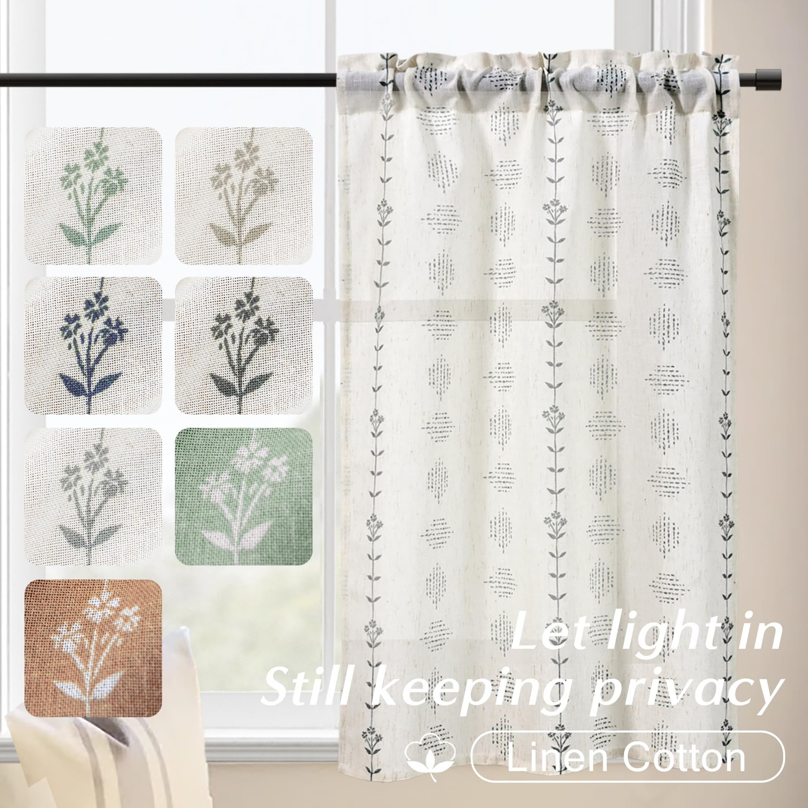 Boho Kitchen Curtains 36 Inch Length,Sheer Linen Modern Farmhouse Style Half …
