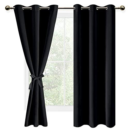out Curtains for Bedroom Sewn with Tiebacks – 42″W x 63″L (Pack of 2) Black