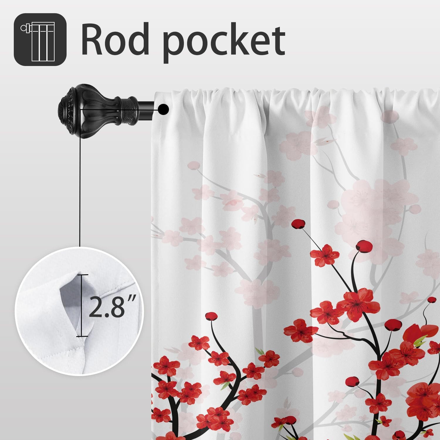 Cherry Blossom Kitchen Window Curtains 27.5 X 39 Inch Small Short Mini Cafe Rod