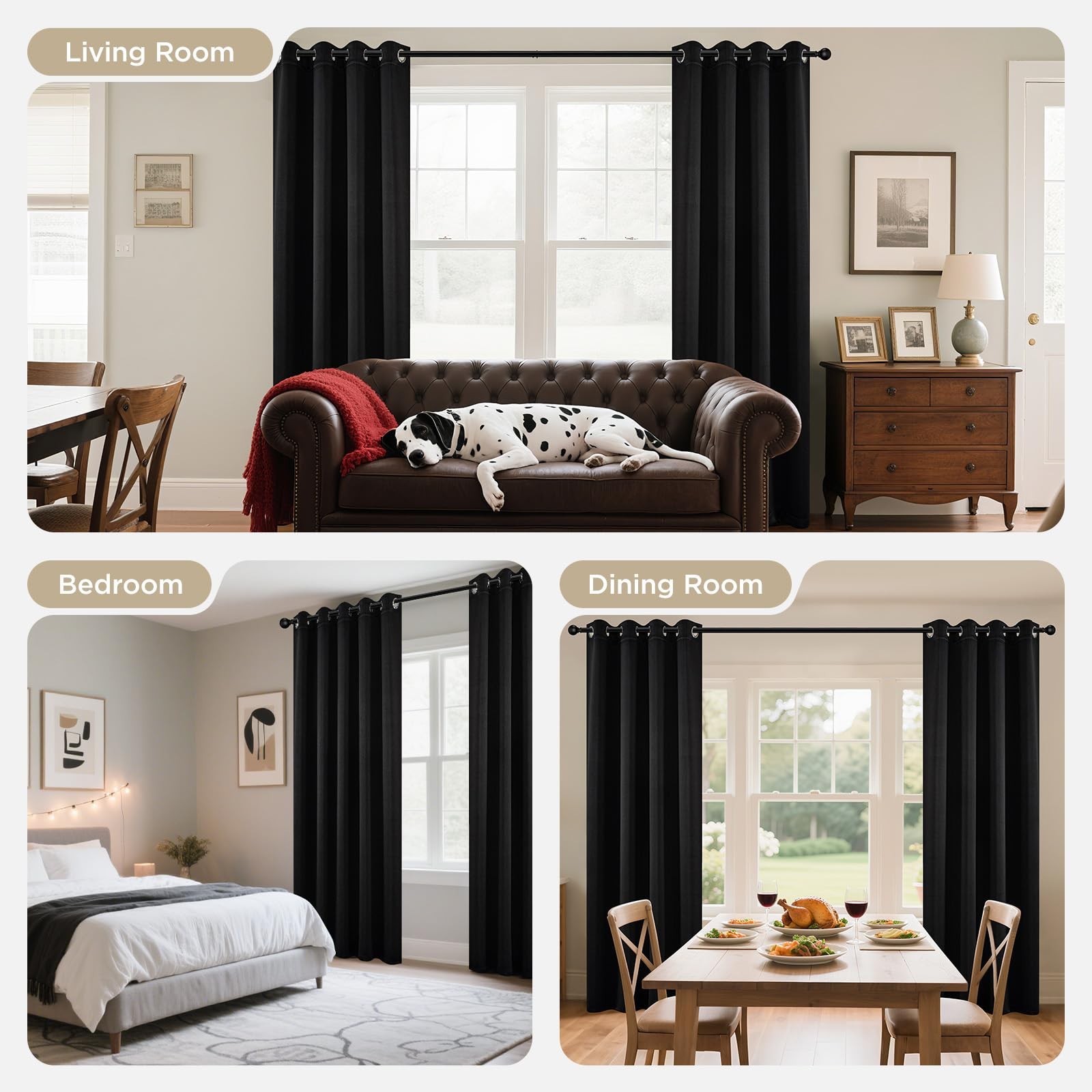 Joydeco Blackout Curtains 63 Inch Length 2 Panels Set, Thermal Insulated Long…