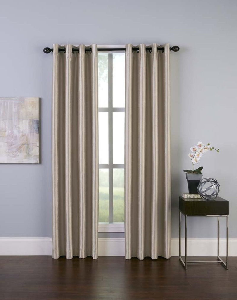 Malta Faux Silk Grommet Curtain Panel, 50 by 120″, Sand