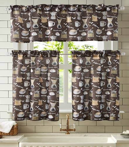 Slub Kitchen Curtains Window Tier Valance Set Farmhouse Short Café Coffee