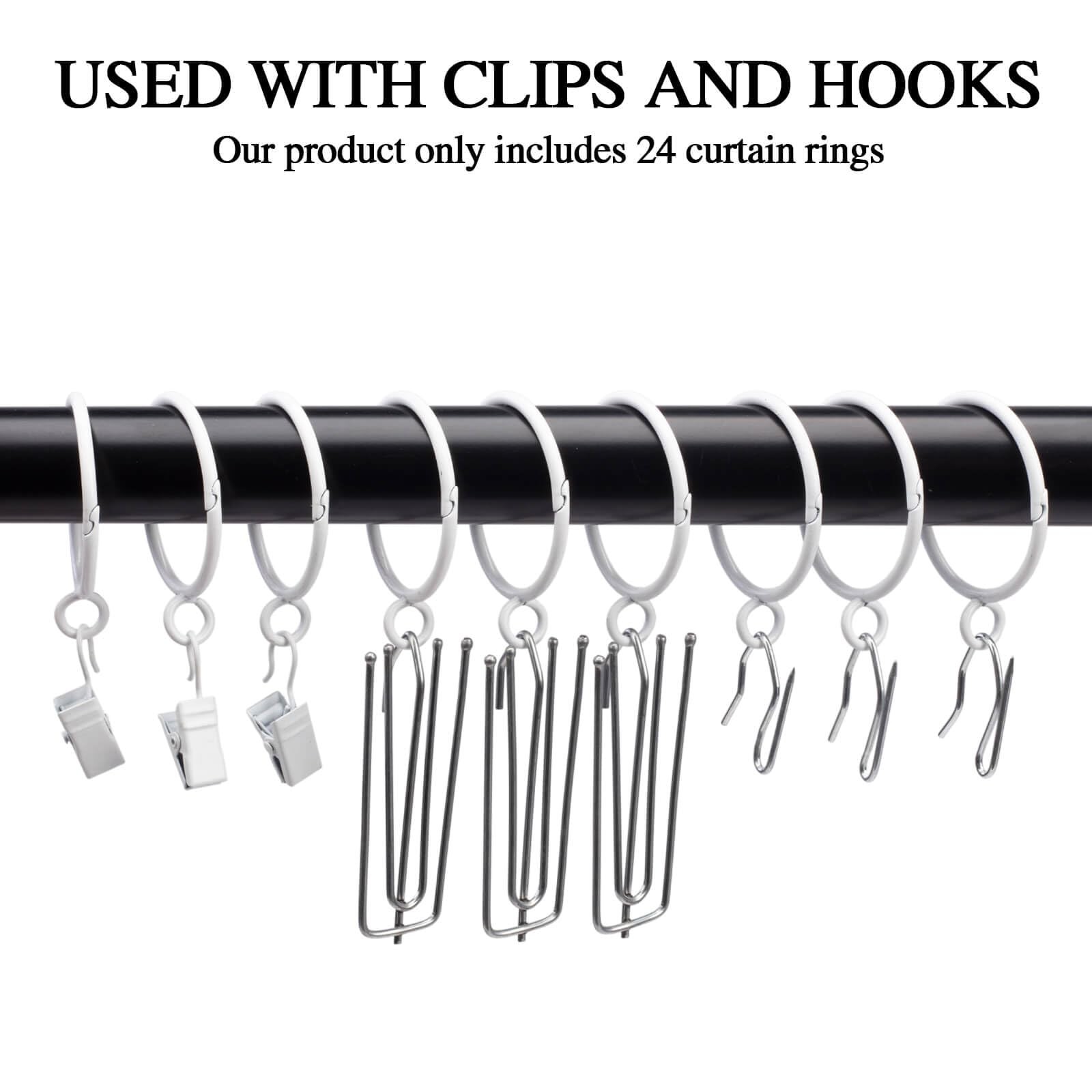 24PCS 3 White Openable Curtain Rings, Eyelet, Hinge Snap-Joint, Fits 2 Rod