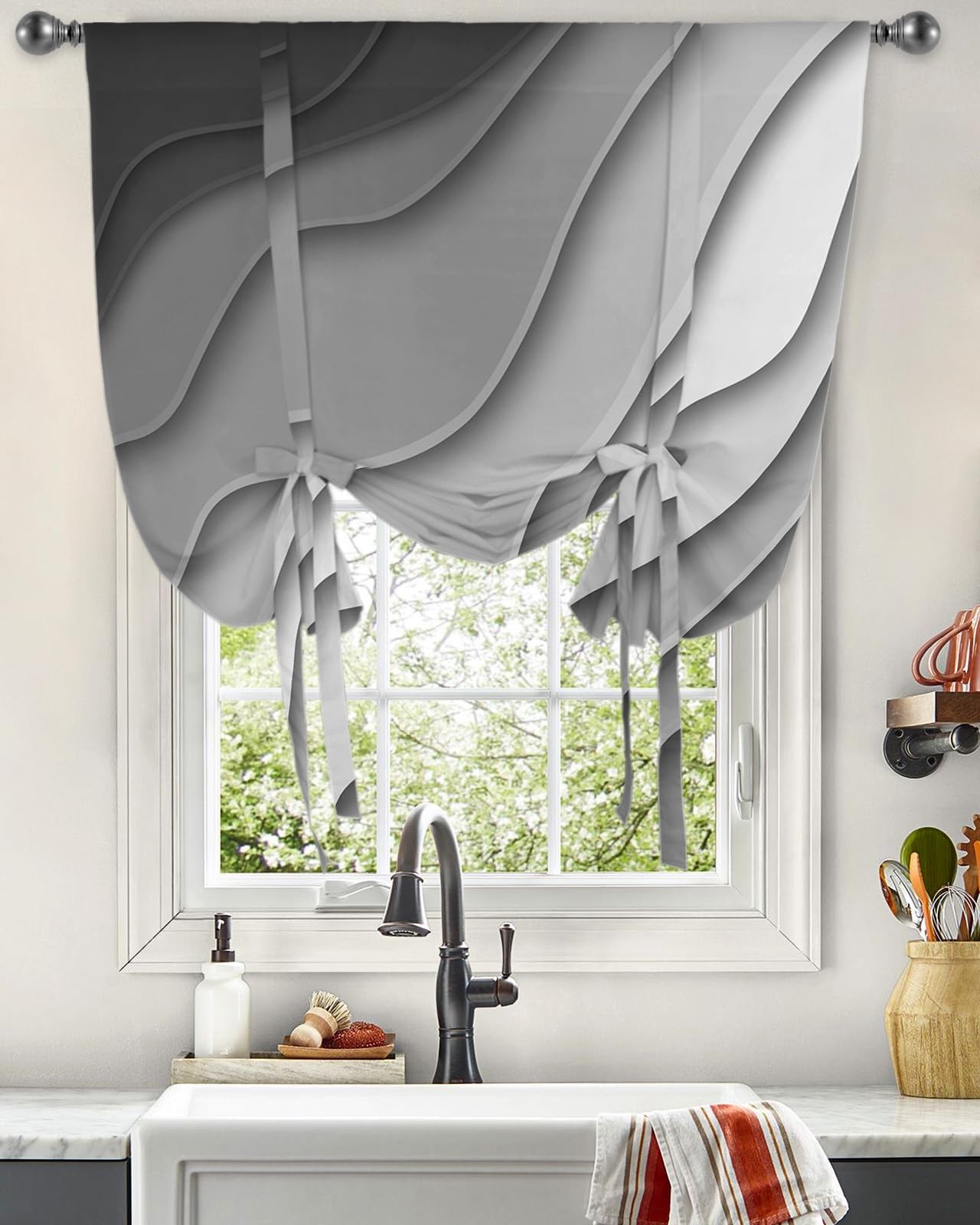 Roman Shade Tie Up Curtain Polyester 42W 45L Rod Pocket Pleat Bedroom Decor Home