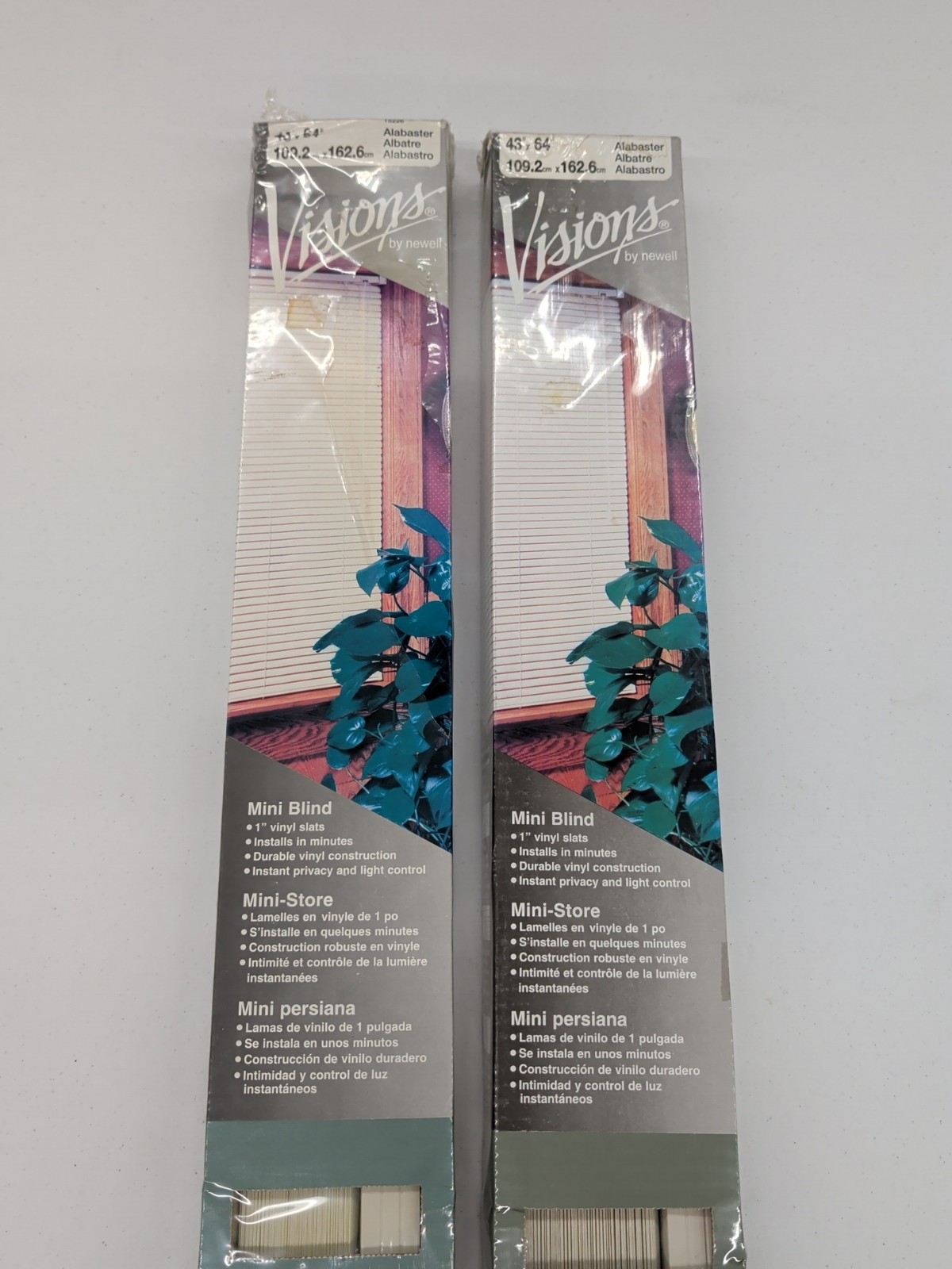 VISIONS BY NEWELL Alabaster 1 in. Slats Vinyl Mini Blind 43″ W x 64″ L – 2 PACK
