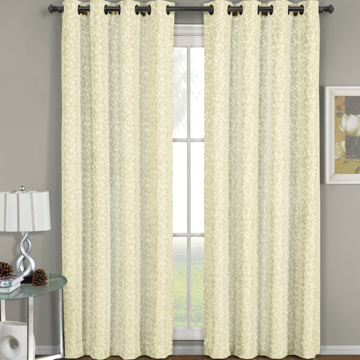 54×96″ Panel Fiorela Smooth Jacquard Grommet Window Drapes & Curtains (Single)