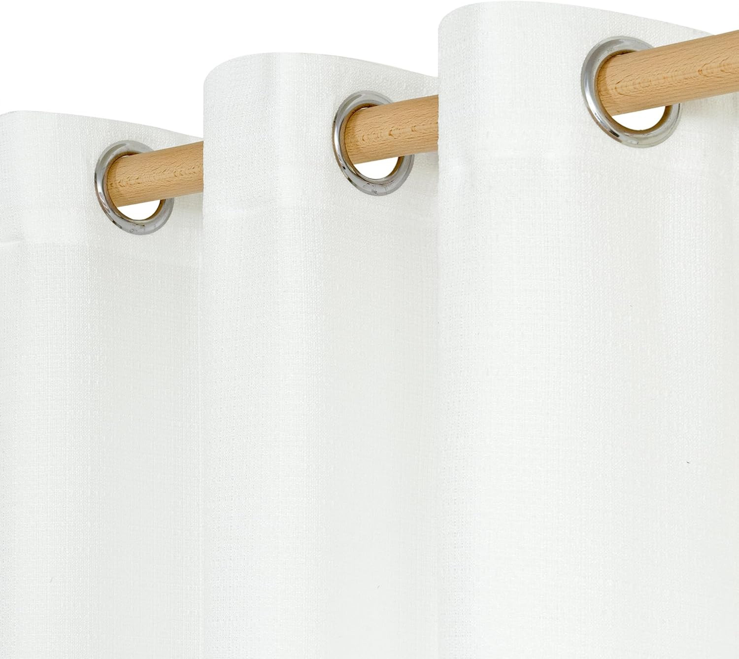 White Linen Curtains 40 Inch Length for Kitchen Windows over Sink, Linen Texture