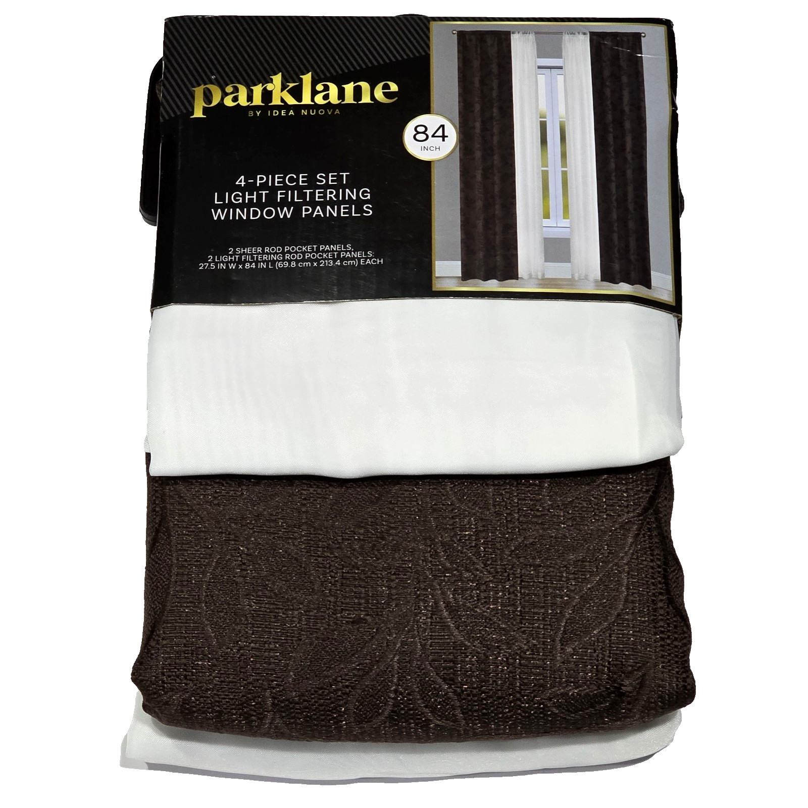 Parklane Idea Nuova 4 Piece Set Light Filtering Panels 27.5x84in Brown White